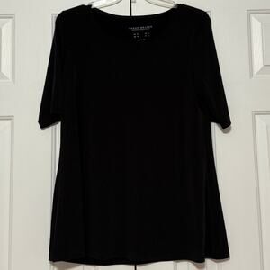 Susan Graver Modern Essentials Liquid Knit Short Sleeve Black Tunic, Size M